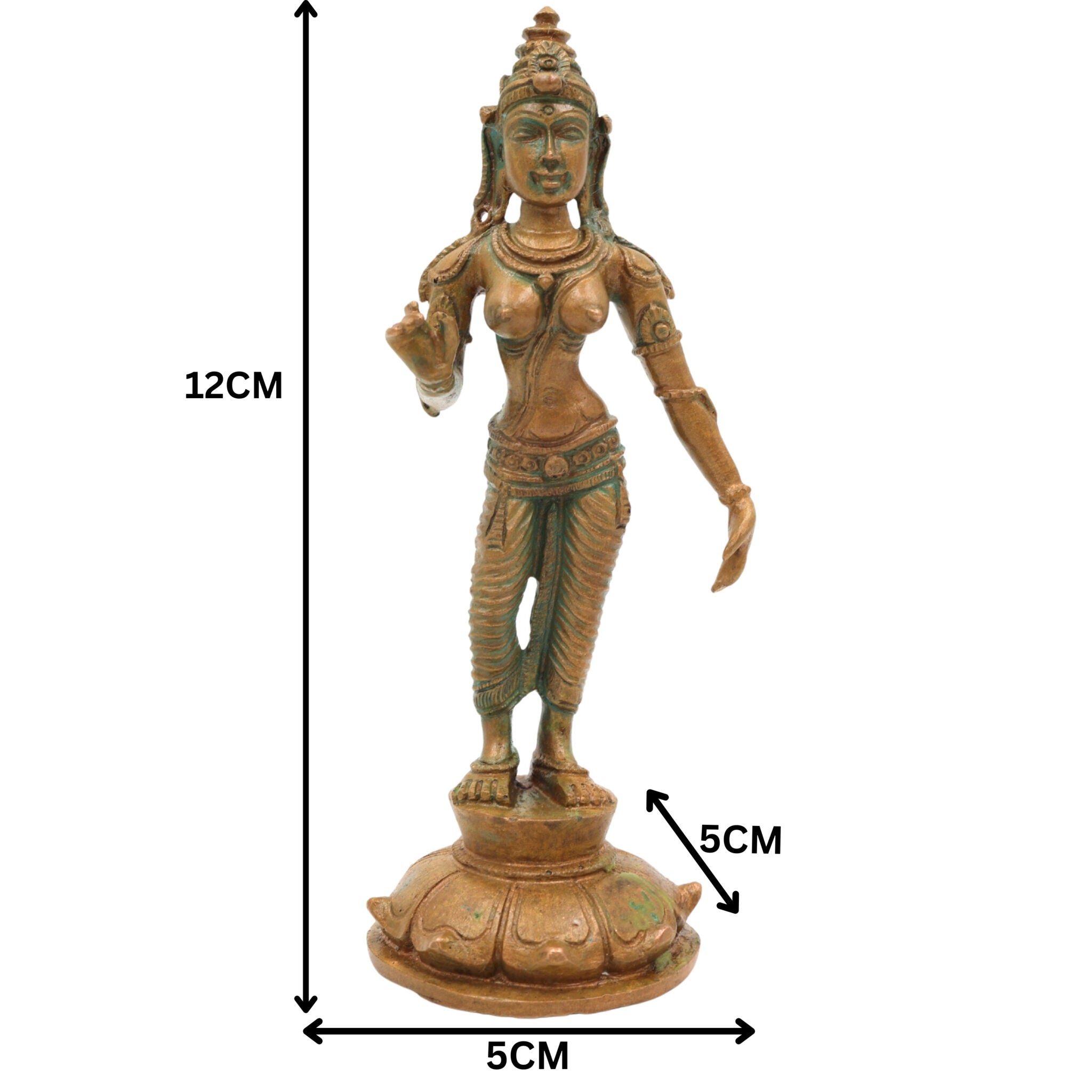 Handcrafted Bronze Parvati Idol | Panchaloha Uma Gauri Mahadevi Statue | Chola Art South India Goddess Sculpture, Brown, 4.5 Inch, 1 Piece