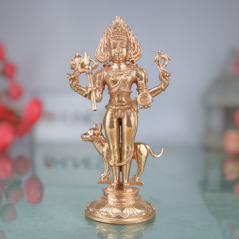 Bronze Handmade Kaal Bhairava Idol, Kala Bhairav Shiva Murti, Panchaloha & Brass Statue for Home, Temple & Pooja Decor,Gold, 5.5 Inch, 1 Piece