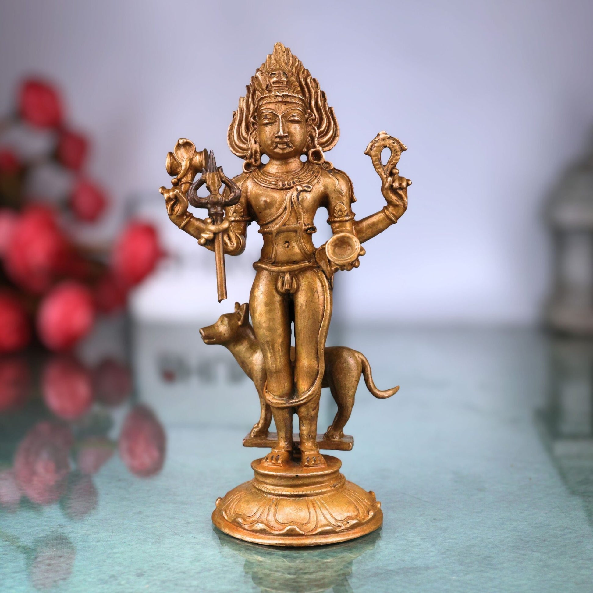 Bronze Kala Bhairava Idol, Handcrafted Lord Bhairav Murti for Pooja, Home Decor & Spiritual Gifts, Brown, 5.5 Inch, 1 Piece
