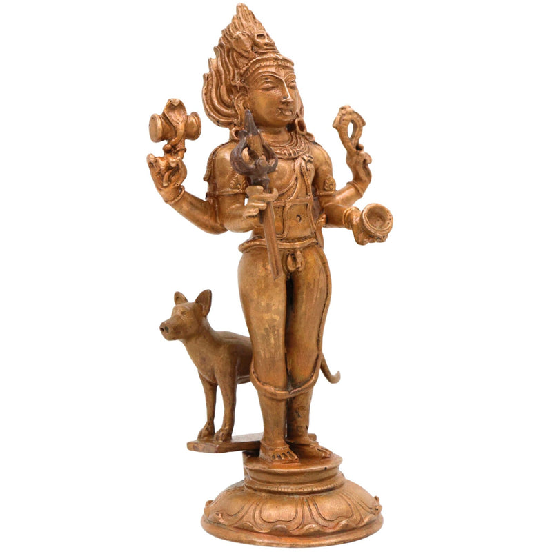Bronze Kala Bhairava Idol, Handcrafted Lord Bhairav Murti for Pooja, Home Decor & Spiritual Gifts, Brown, 5.5 Inch, 1 Piece