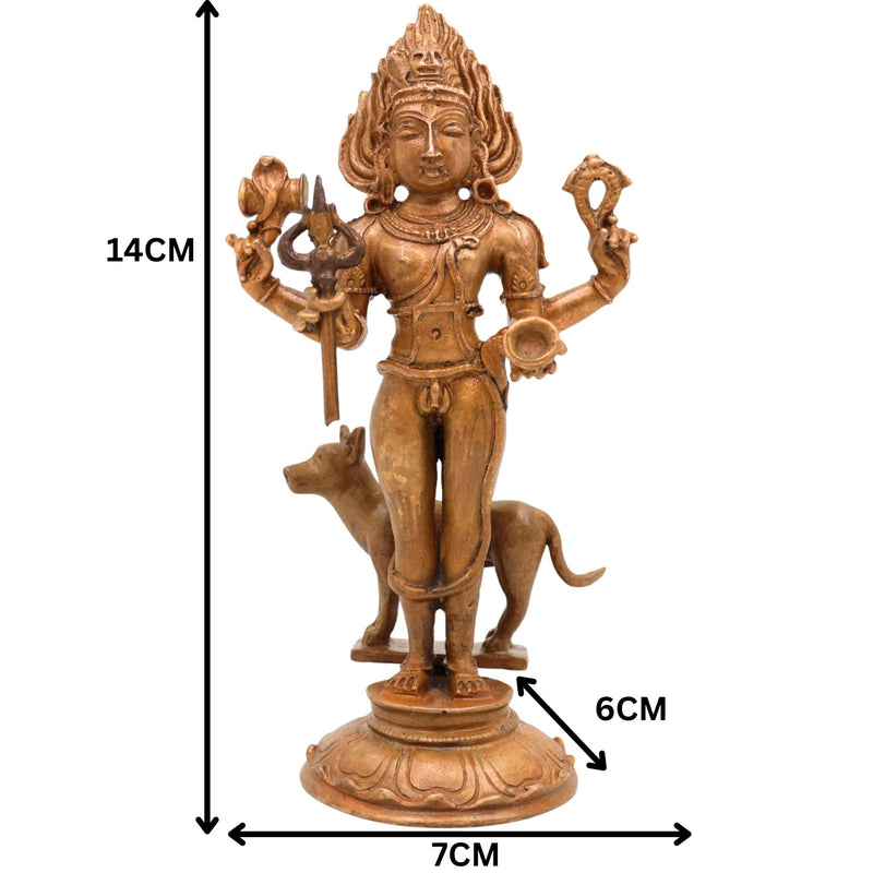 Bronze Kala Bhairava Idol, Handcrafted Lord Bhairav Murti for Pooja, Home Decor & Spiritual Gifts, Brown, 5.5 Inch, 1 Piece