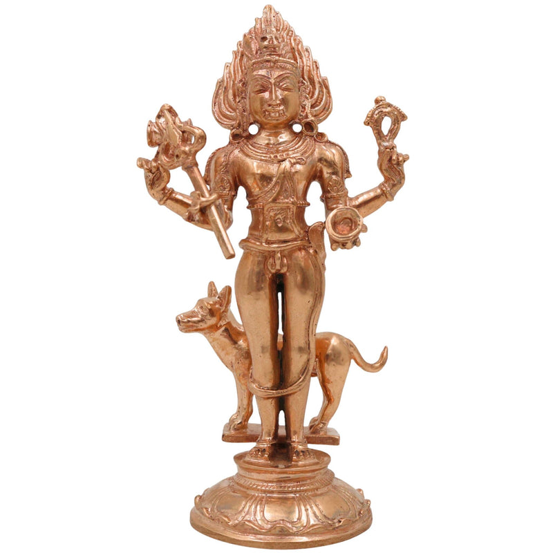 Bronze Handmade Kaal Bhairava Idol, Kala Bhairav Shiva Murti, Panchaloha & Brass Statue for Home, Temple & Pooja Decor,Gold, 5.5 Inch, 1 Piece