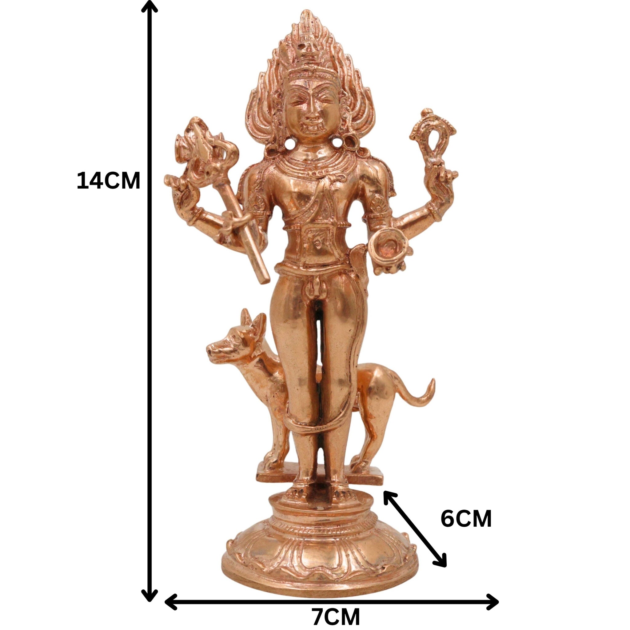 Bronze Handmade Kaal Bhairava Idol, Kala Bhairav Shiva Murti, Panchaloha & Brass Statue for Home, Temple & Pooja Decor,Gold, 5.5 Inch, 1 Piece