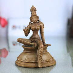 Bronze Parvati Devi Idol Uma Gowri Lalitha Annapurna Durga Tripura Sundari Panchaloha Handmade Chola Art Hindu Goddess Sculpture, Brown, 4 Inch, 1 Piece