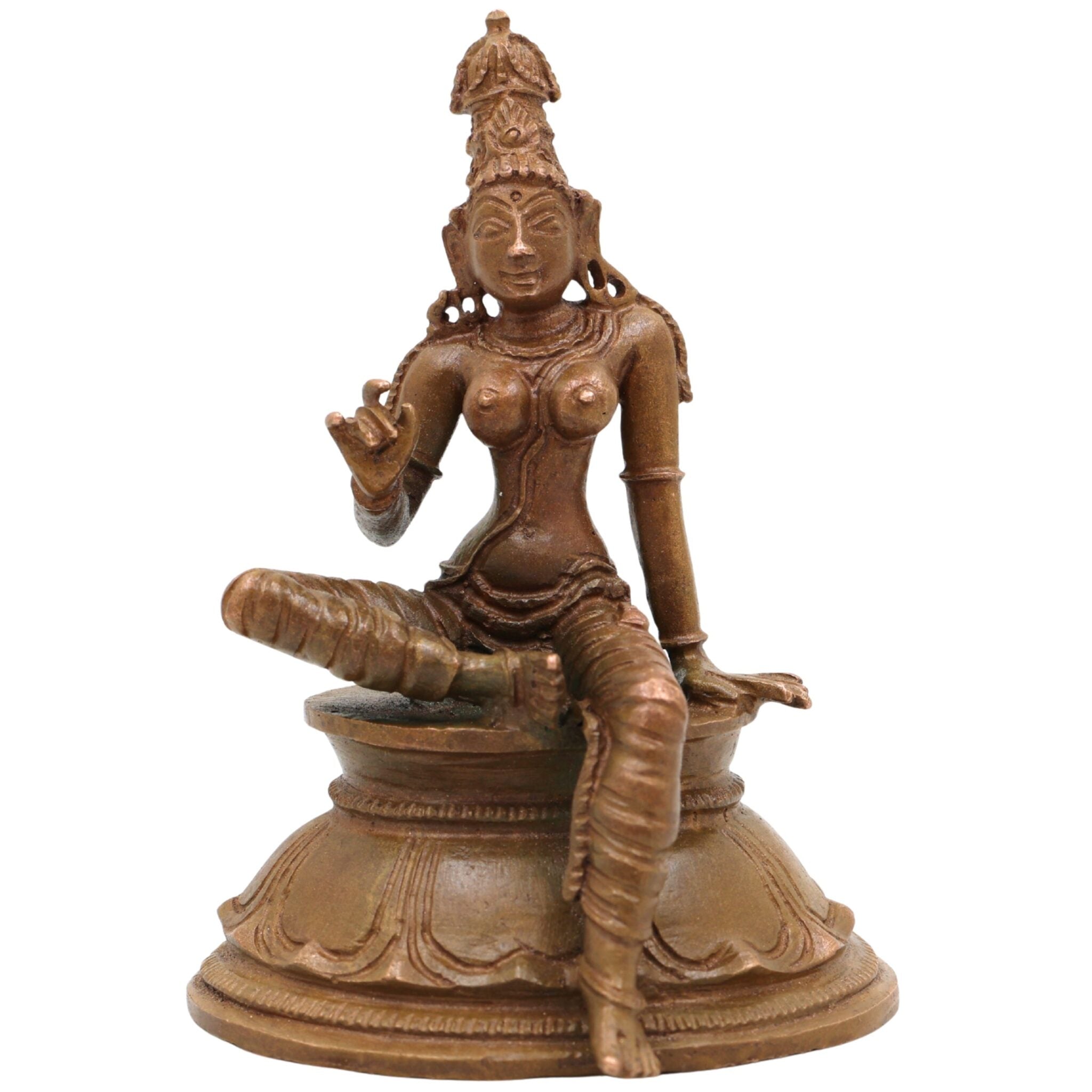 Bronze Parvati Devi Idol Uma Gowri Lalitha Annapurna Durga Tripura Sundari Panchaloha Handmade Chola Art Hindu Goddess Sculpture, Brown, 4 Inch, 1 Piece