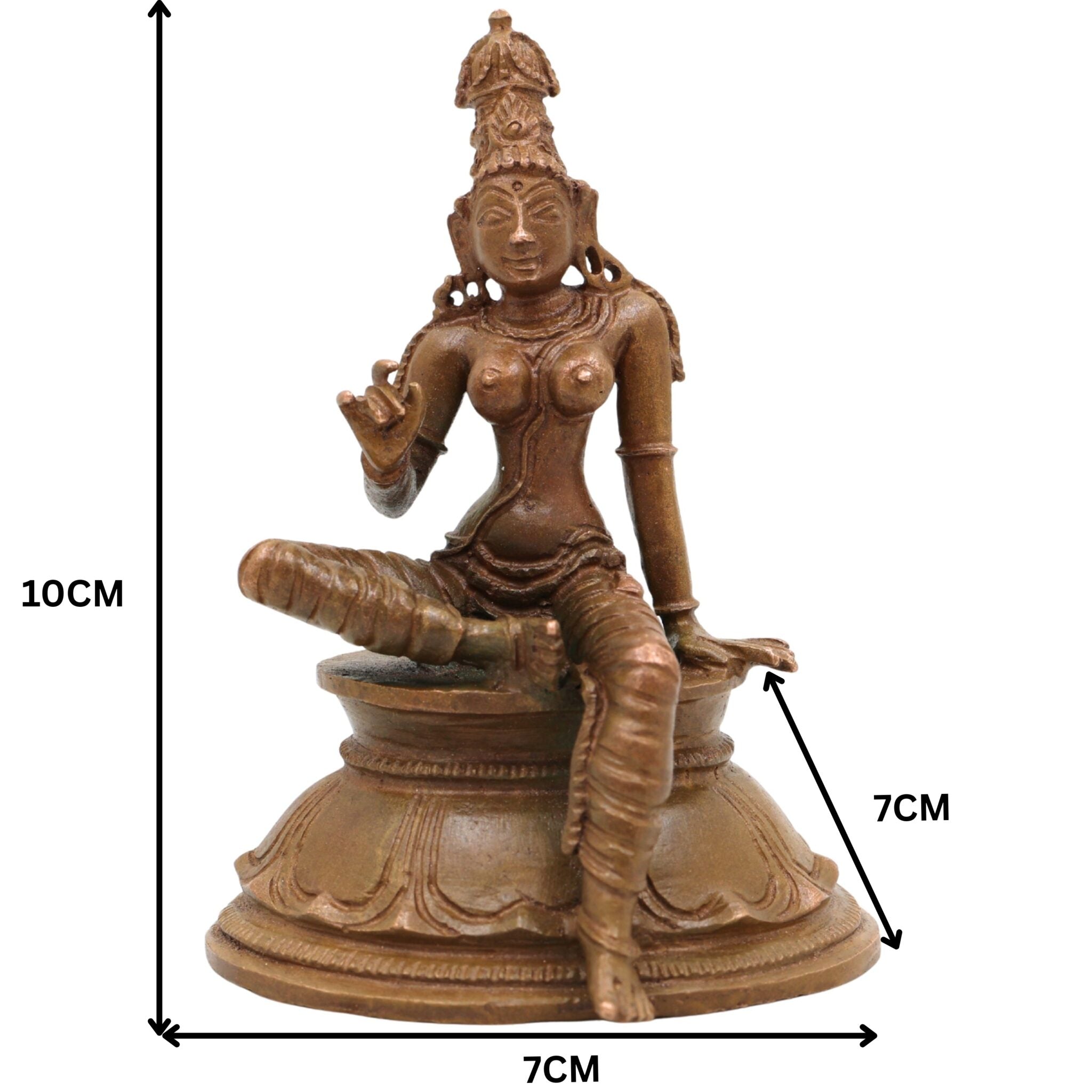 Bronze Parvati Devi Idol Uma Gowri Lalitha Annapurna Durga Tripura Sundari Panchaloha Handmade Chola Art Hindu Goddess Sculpture, Brown, 4 Inch, 1 Piece