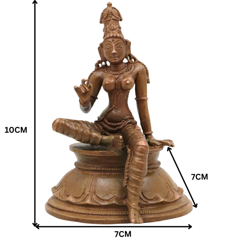 Bronze Parvati Devi Idol Uma Gowri Lalitha Annapurna Durga Tripura Sundari Panchaloha Handmade Chola Art Hindu Goddess Sculpture, Brown, 4 Inch, 1 Piece