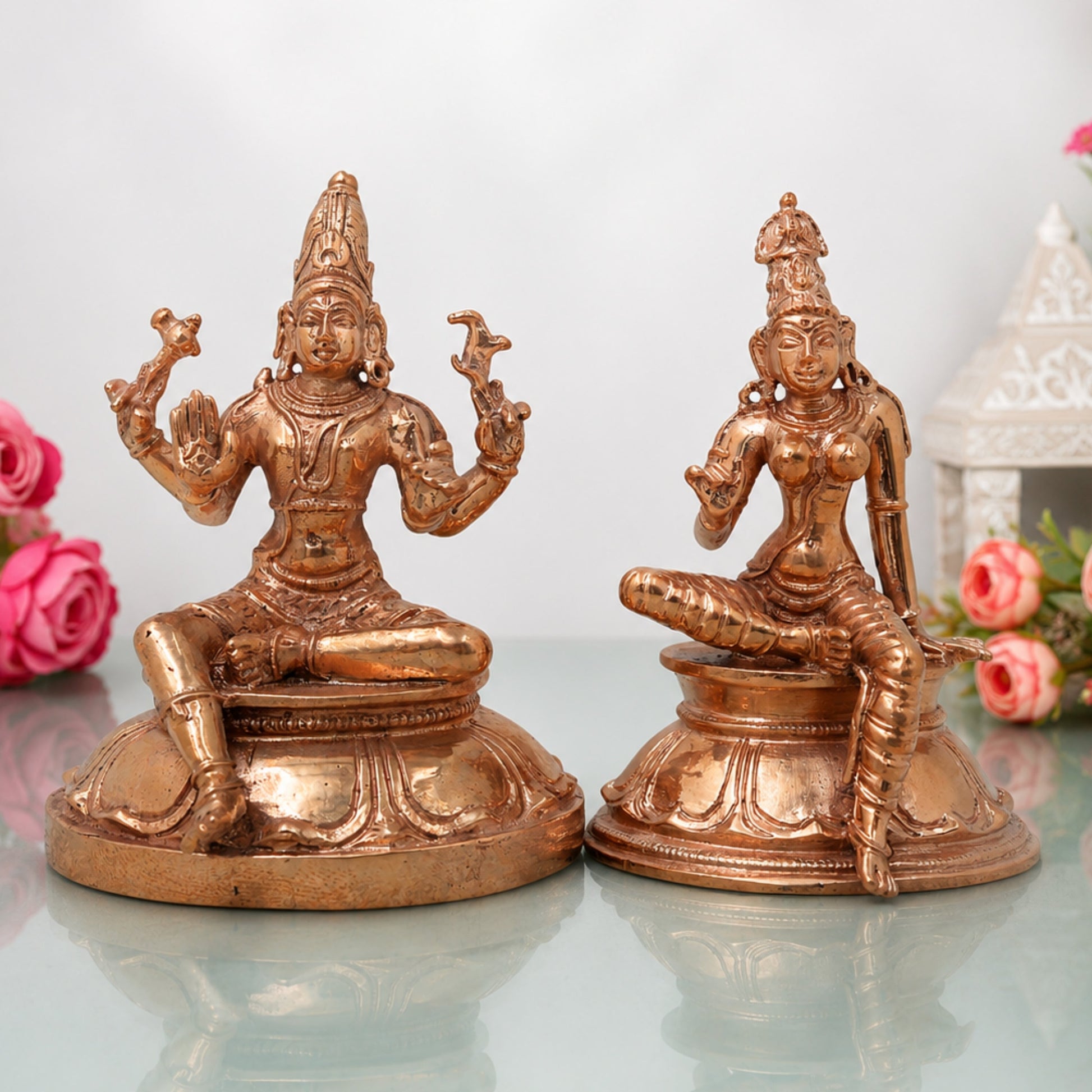 Bronze Shiva Parvati Murti, Shiv Parwathi, Uma Maheshwara Idols, Uma Shankar Silai, Umamaheshwaram, Umamaheswara Statue,Gold, 4 Inch, 1 Piece