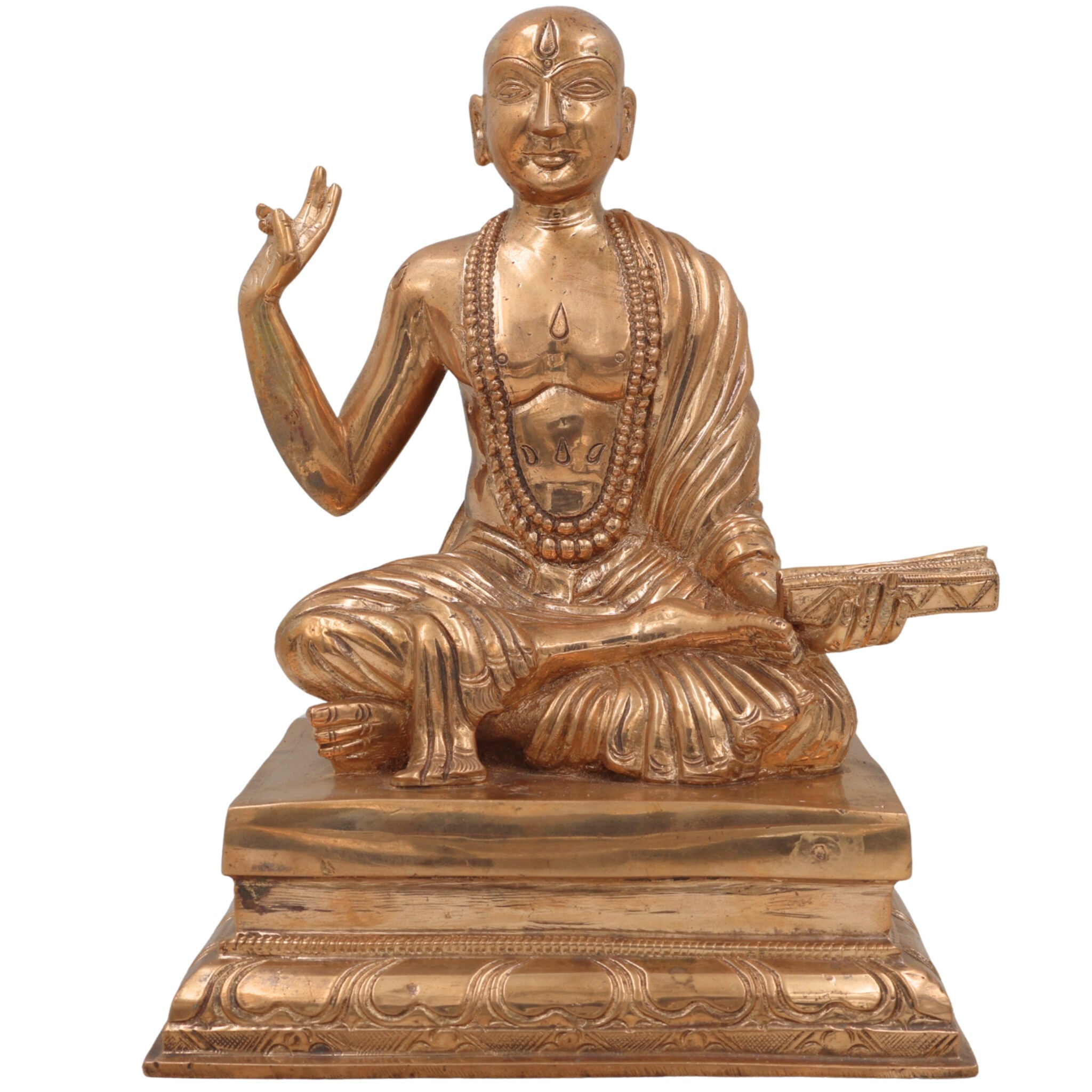 Handmade Bronze Madhvacharya Idol | Purna Prajna Statue | Ananda Tirtha Murti | Jagadguru Dvaita Vedanta Sculpture | Spiritual Home & Temple Decor,Gold, 9.5 Inch, 1 Piece