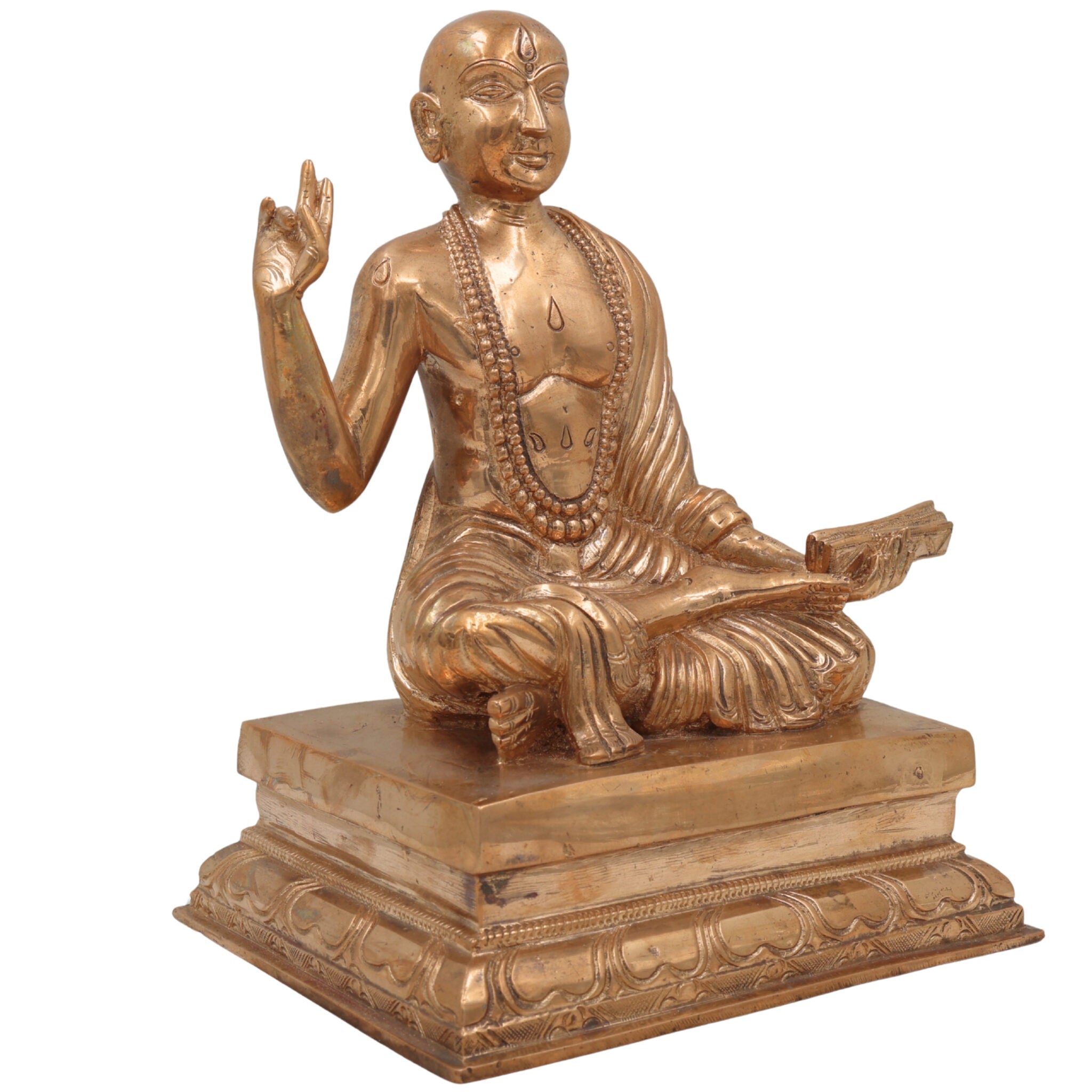 Handmade Bronze Madhvacharya Idol | Purna Prajna Statue | Ananda Tirtha Murti | Jagadguru Dvaita Vedanta Sculpture | Spiritual Home & Temple Decor,Gold, 9.5 Inch, 1 Piece