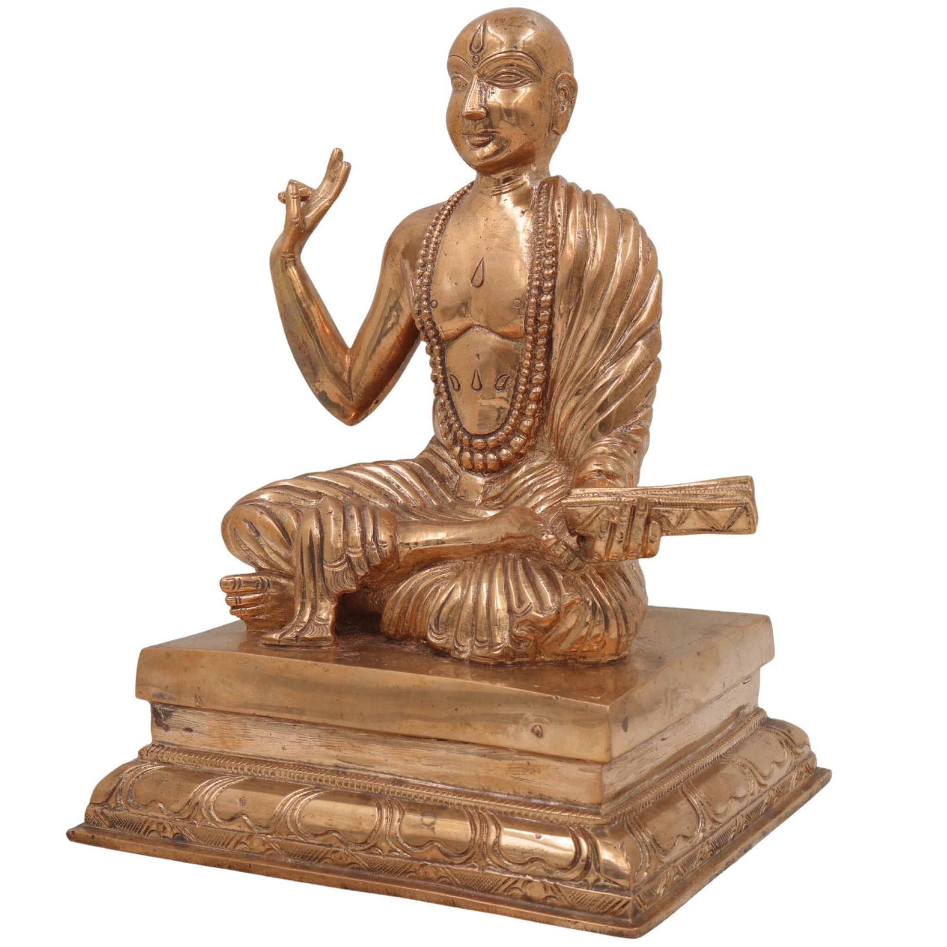 Handmade Bronze Madhvacharya Idol | Purna Prajna Statue | Ananda Tirtha Murti | Jagadguru Dvaita Vedanta Sculpture | Spiritual Home & Temple Decor,Gold, 9.5 Inch, 1 Piece