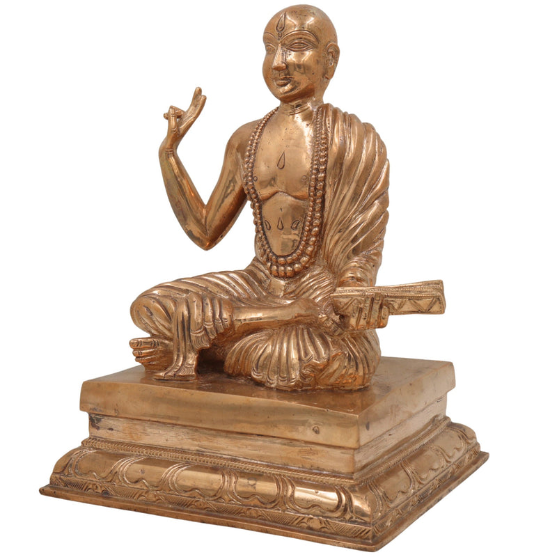 Handmade Bronze Madhvacharya Idol | Purna Prajna Statue | Ananda Tirtha Murti | Jagadguru Dvaita Vedanta Sculpture | Spiritual Home & Temple Decor,Gold, 9.5 Inch, 1 Piece