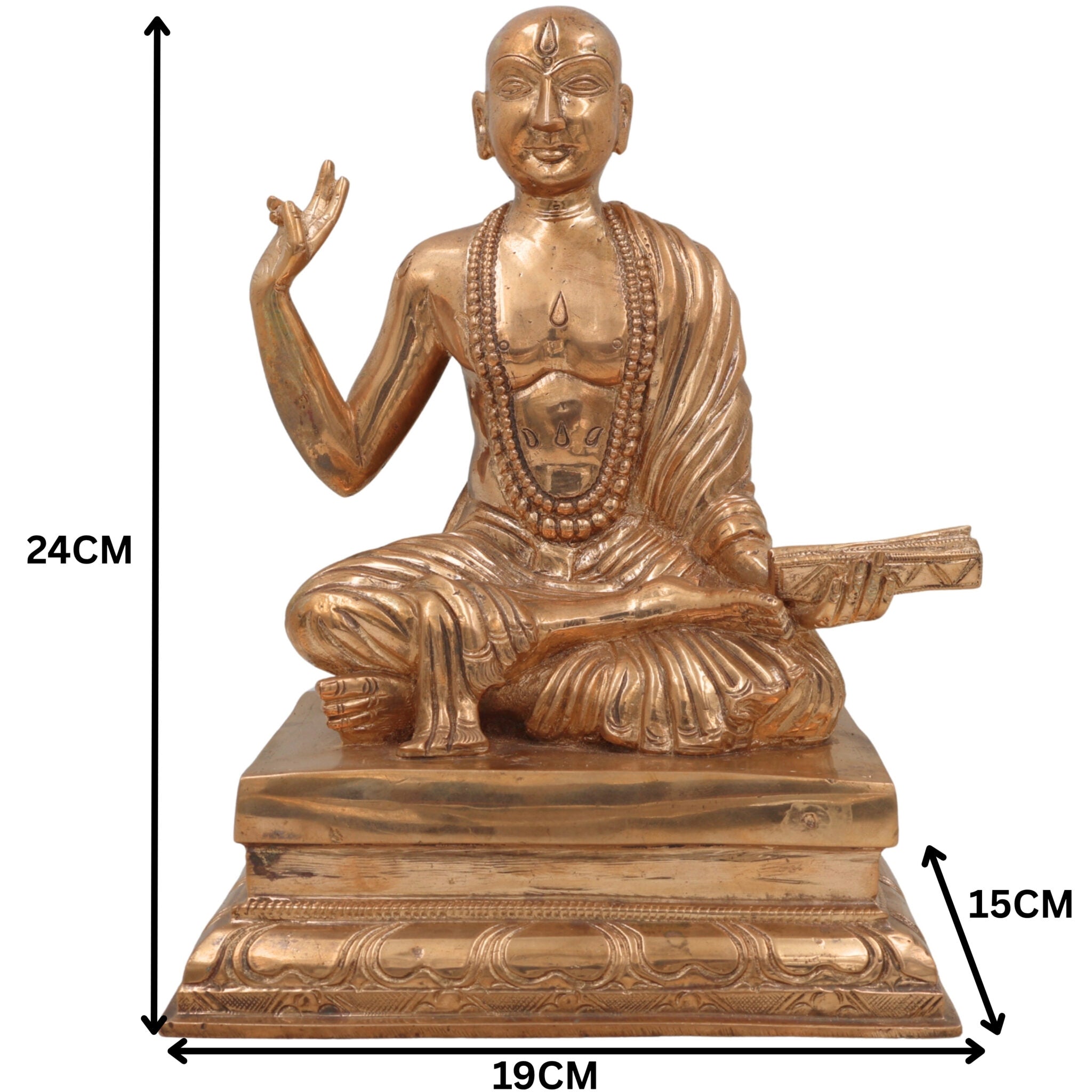 Handmade Bronze Madhvacharya Idol | Purna Prajna Statue | Ananda Tirtha Murti | Jagadguru Dvaita Vedanta Sculpture | Spiritual Home & Temple Decor,Gold, 9.5 Inch, 1 Piece