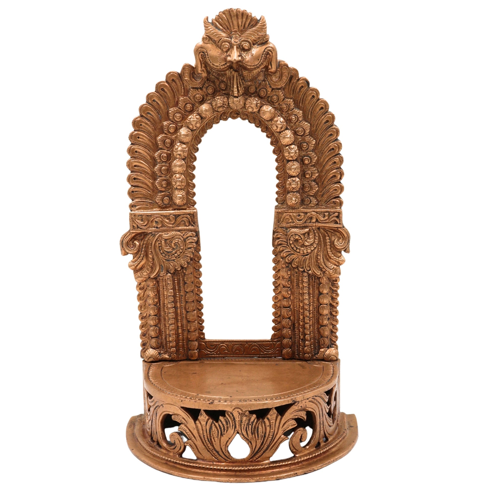 Panchaloha Bronze Shinghashan Chowki with Prabhavali Peetha, Handmade Temple Peetham Bajot for Deity, Mandir Stand, Gold, 6.5 Inch, 1 Piece