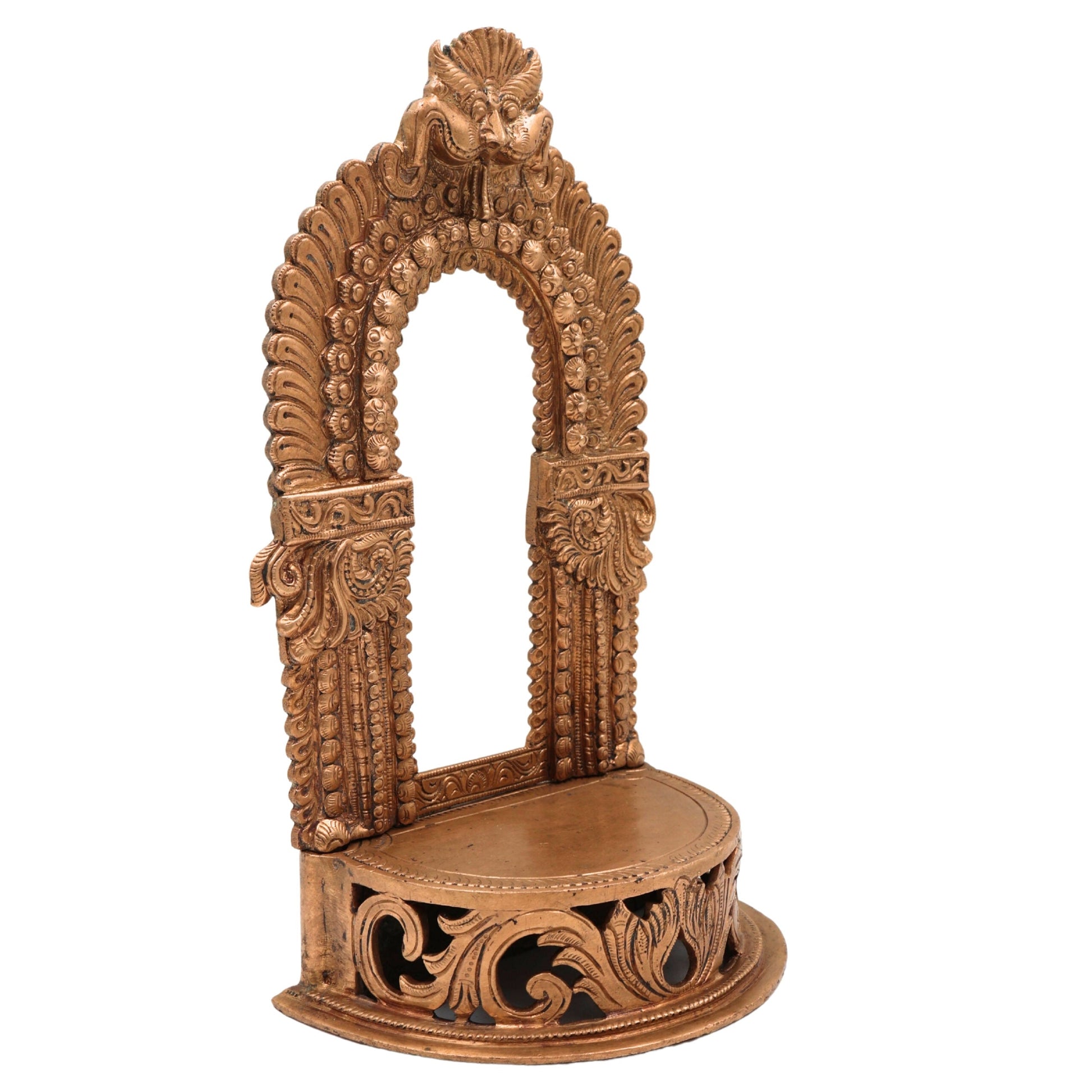 Panchaloha Bronze Shinghashan Chowki with Prabhavali Peetha, Handmade Temple Peetham Bajot for Deity, Mandir Stand, Gold, 6.5 Inch, 1 Piece