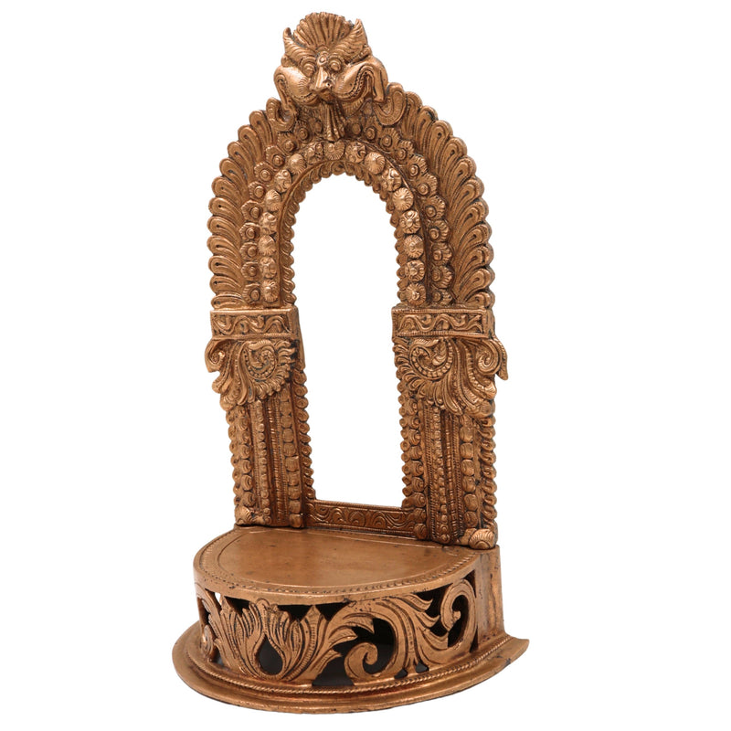 Panchaloha Bronze Shinghashan Chowki with Prabhavali Peetha, Handmade Temple Peetham Bajot for Deity, Mandir Stand, Gold, 6.5 Inch, 1 Piece