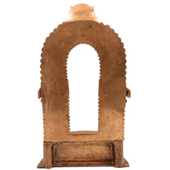 Panchaloha Bronze Shinghashan Chowki with Prabhavali Peetha, Handmade Temple Peetham Bajot for Deity, Mandir Stand, Gold, 6.5 Inch, 1 Piece