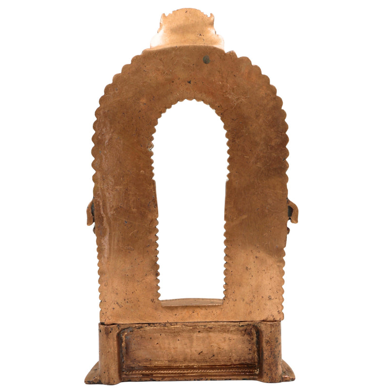 Panchaloha Bronze Shinghashan Chowki with Prabhavali Peetha, Handmade Temple Peetham Bajot for Deity, Mandir Stand, Gold, 6.5 Inch, 1 Piece