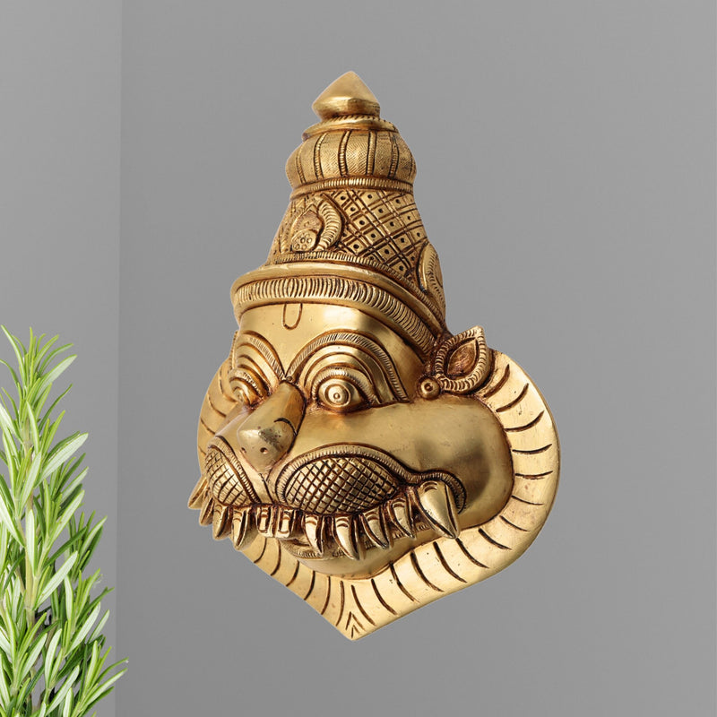 Handcrafted Brass Lord Narasimha Face Idol | Yoga Narasimha, Narasingha,  Art Home & Temple Decor,Gold, 9 Inch, 1 Piece