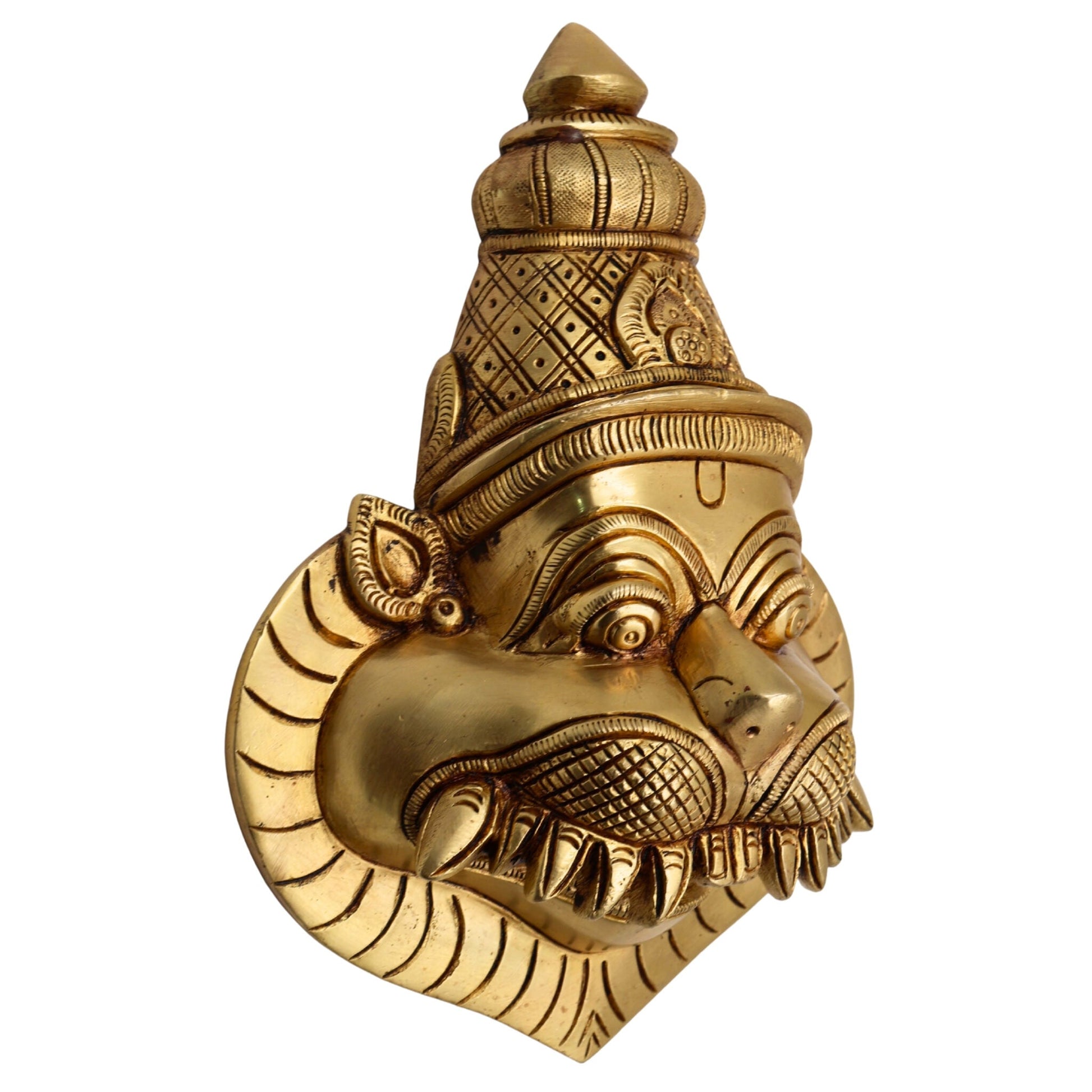 Handcrafted Brass Lord Narasimha Face Idol | Yoga Narasimha, Narasingha,  Art Home & Temple Decor,Gold, 9 Inch, 1 Piece
