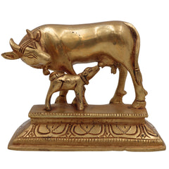 Brass Kamadhenu Idol | Surabhi Cow Statue | Divine Gau Mata Murti | Wish-Fulfilling Holy Cow Sculpture for Pooja, Home Decor & Gifts,Gold, 4.5 Inch, 1 Piece
