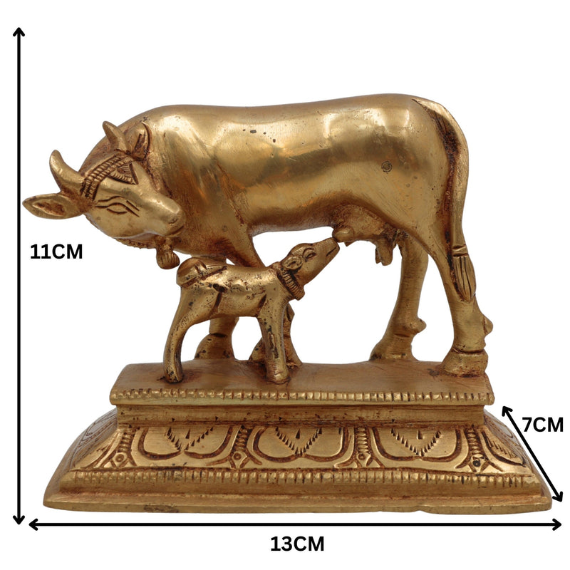 Brass Kamadhenu Idol | Surabhi Cow Statue | Divine Gau Mata Murti | Wish-Fulfilling Holy Cow Sculpture for Pooja, Home Decor & Gifts,Gold, 4.5 Inch, 1 Piece