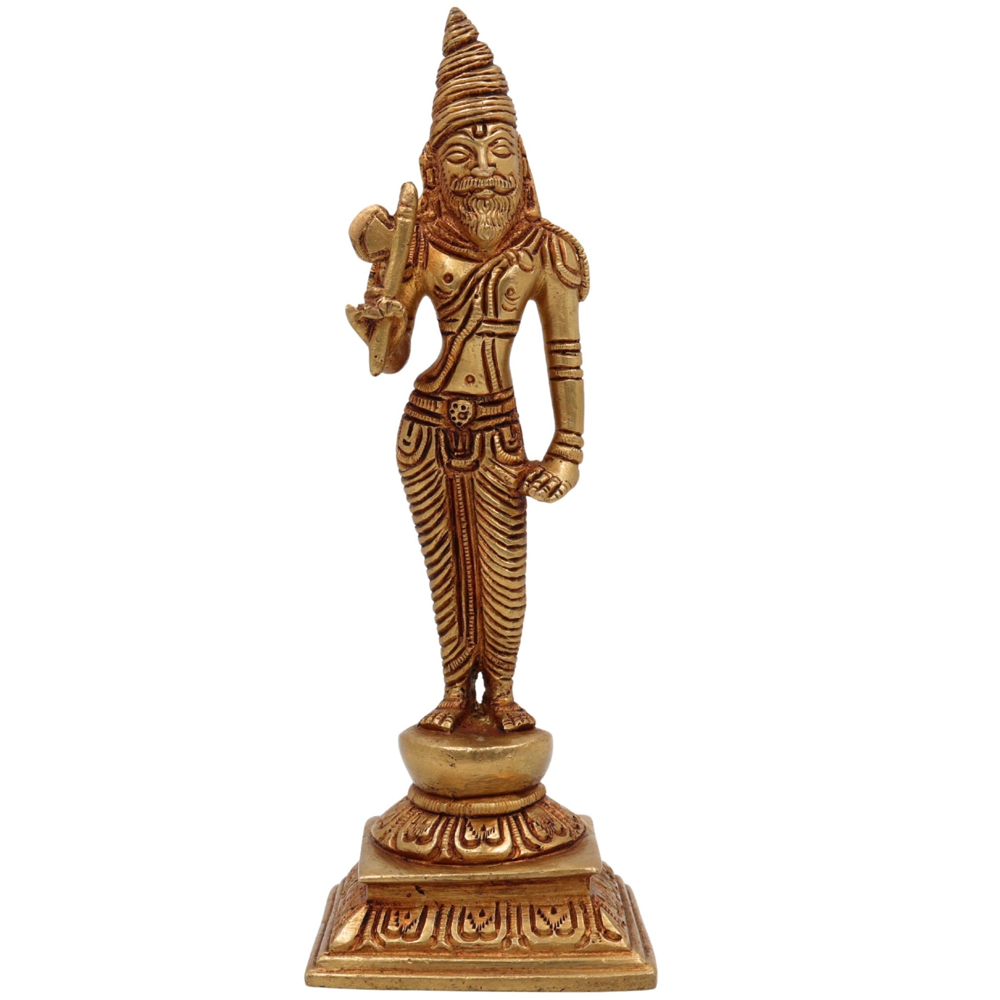Brahmarshi Parashurama Brass Idol | Parashuram Murti | Bhargava Rishi Axe-Wielding Statue for Home, Temple & Pooja Decor,Gold, 7 Inch, 1 Piece