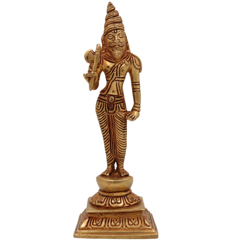 Brahmarshi Parashurama Brass Idol | Parashuram Murti | Bhargava Rishi Axe-Wielding Statue for Home, Temple & Pooja Decor,Gold, 7 Inch, 1 Piece