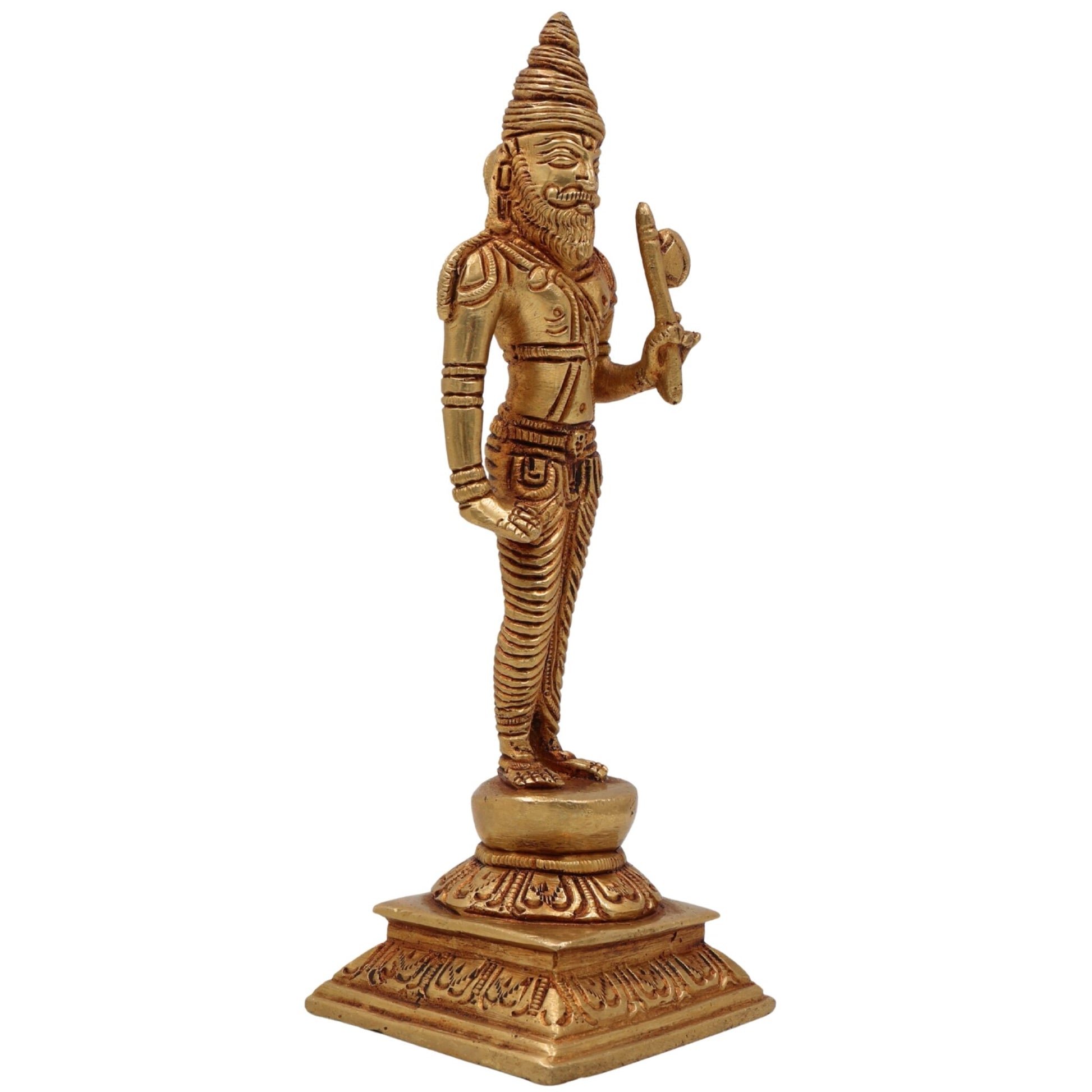 Brahmarshi Parashurama Brass Idol | Parashuram Murti | Bhargava Rishi Axe-Wielding Statue for Home, Temple & Pooja Decor,Gold, 7 Inch, 1 Piece
