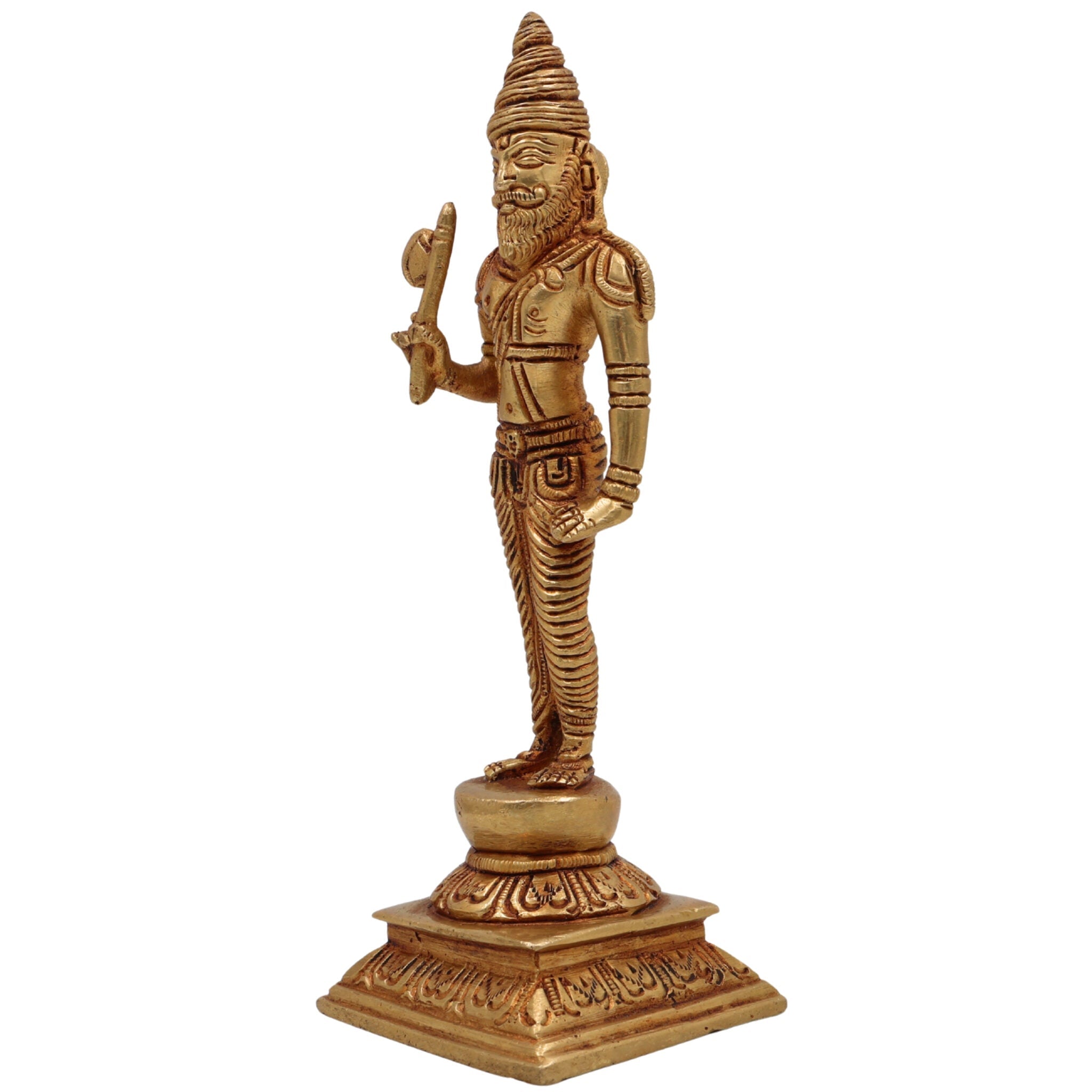 Brahmarshi Parashurama Brass Idol | Parashuram Murti | Bhargava Rishi Axe-Wielding Statue for Home, Temple & Pooja Decor,Gold, 7 Inch, 1 Piece