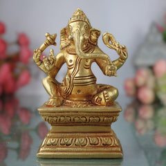 Brass Ganesha Idol, Vinayaka Ganpati Murti | Ekadanta Pillaiyar Statue for Home, Temple & Pooja Decor,Gold, 5 Inch, 1 Piece