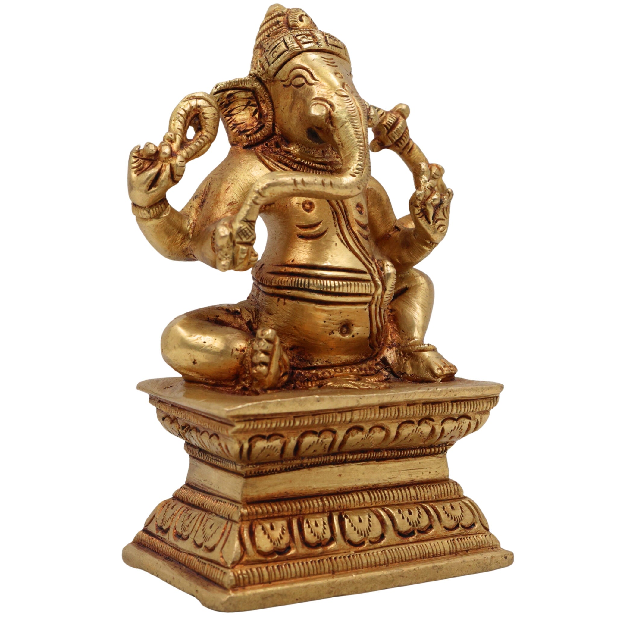 Brass Ganesha Idol, Vinayaka Ganpati Murti | Ekadanta Pillaiyar Statue for Home, Temple & Pooja Decor,Gold, 5 Inch, 1 Piece