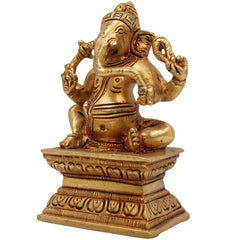 Brass Ganesha Idol, Vinayaka Ganpati Murti | Ekadanta Pillaiyar Statue for Home, Temple & Pooja Decor,Gold, 5 Inch, 1 Piece