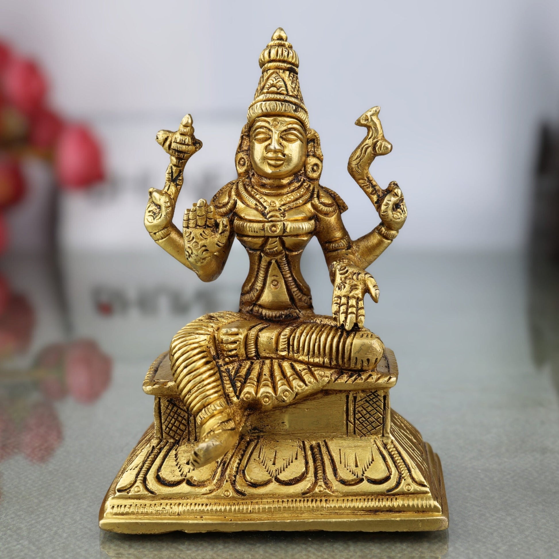 Brass Handcrafted Parvati Idol, Parvati Murti, Gauri Statue, Shakti Devi Figurine for Home, Temple & Office Decor,Gold, 5 Inch, 1 Piece