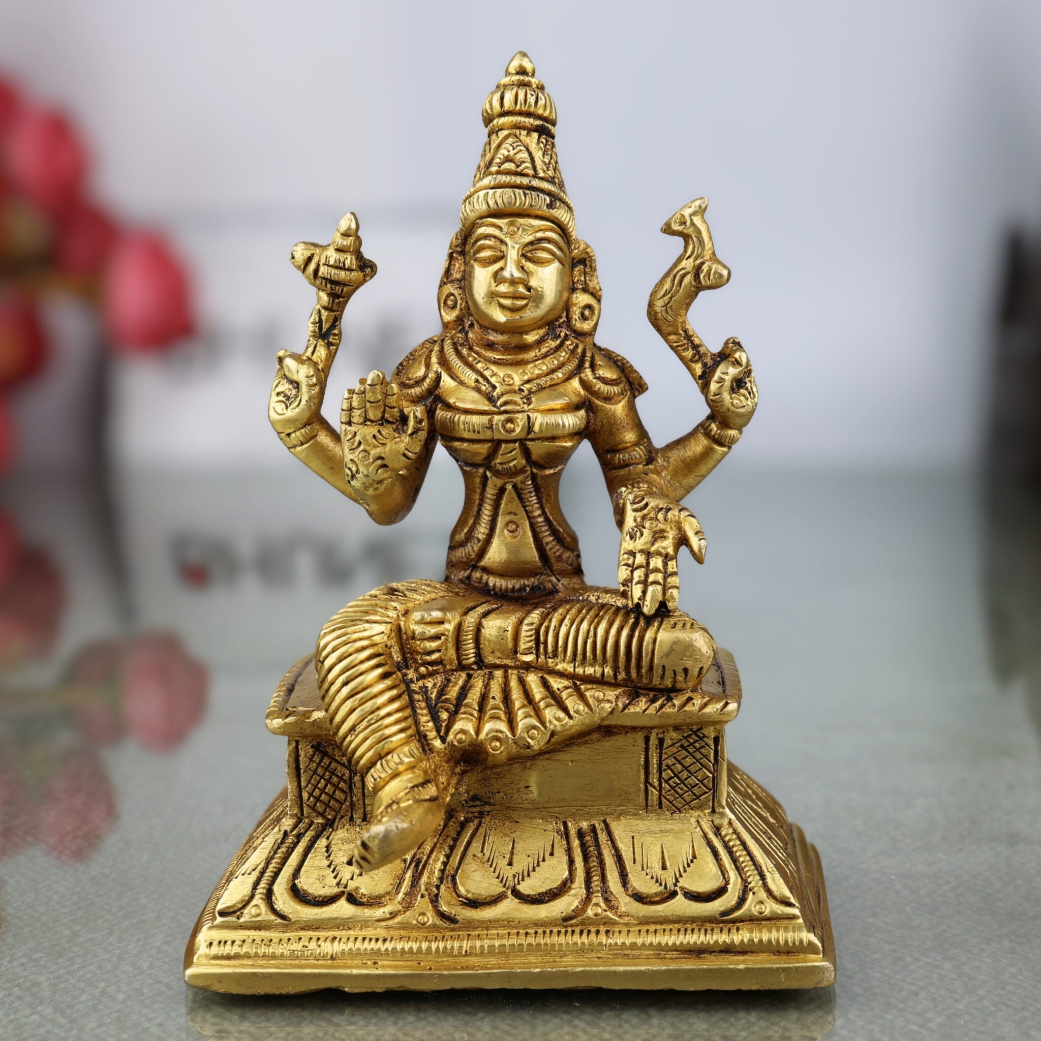Brass Handcrafted Parvati Idol, Parvati Murti, Gauri Statue, Shakti Devi Figurine for Home, Temple & Office Decor,Gold, 5 Inch, 1 Piece