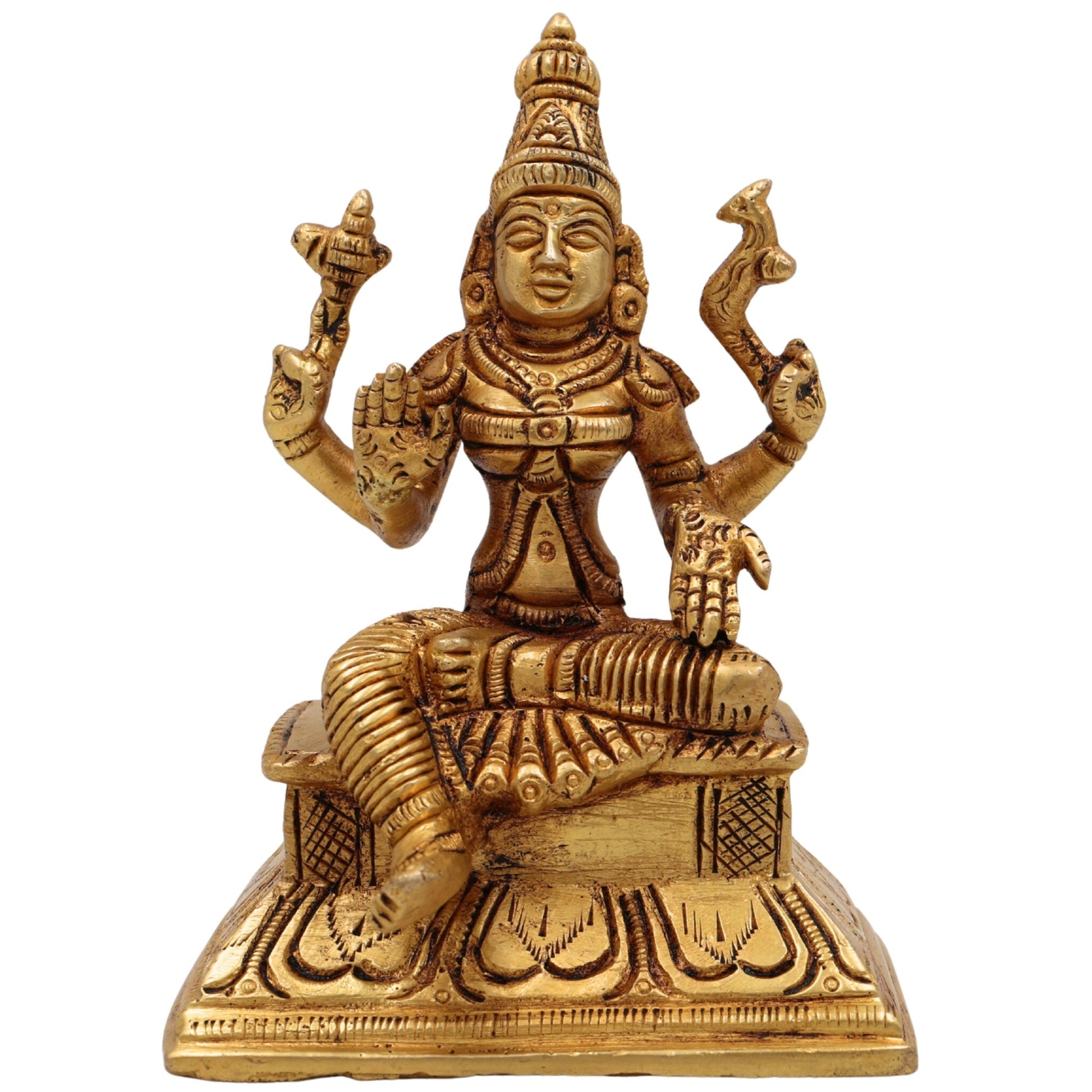Brass Handcrafted Parvati Idol, Parvati Murti, Gauri Statue, Shakti Devi Figurine for Home, Temple & Office Decor,Gold, 5 Inch, 1 Piece