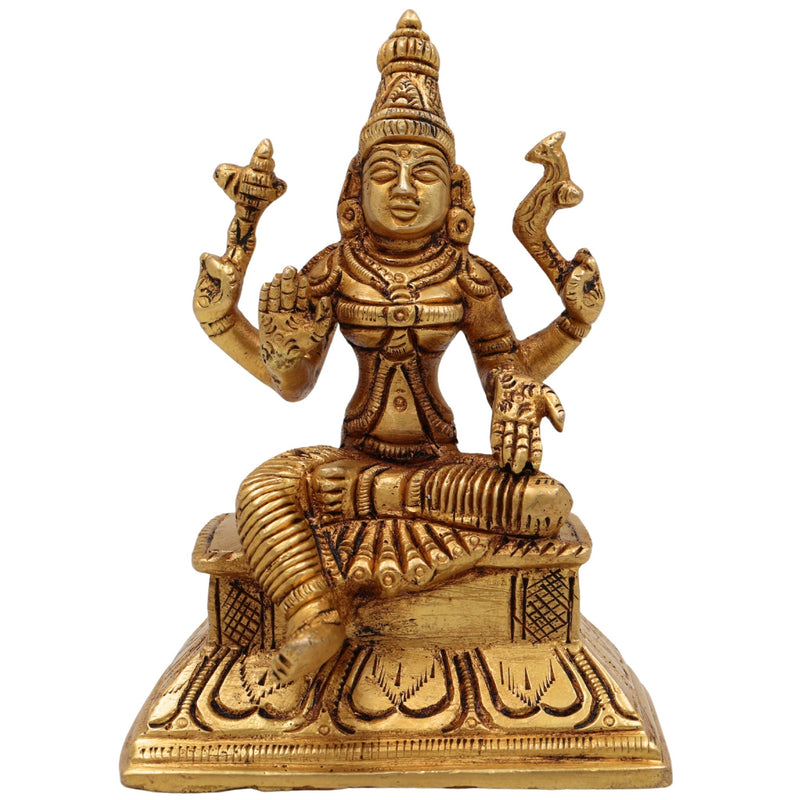 Brass Handcrafted Parvati Idol, Parvati Murti, Gauri Statue, Shakti Devi Figurine for Home, Temple & Office Decor,Gold, 5 Inch, 1 Piece