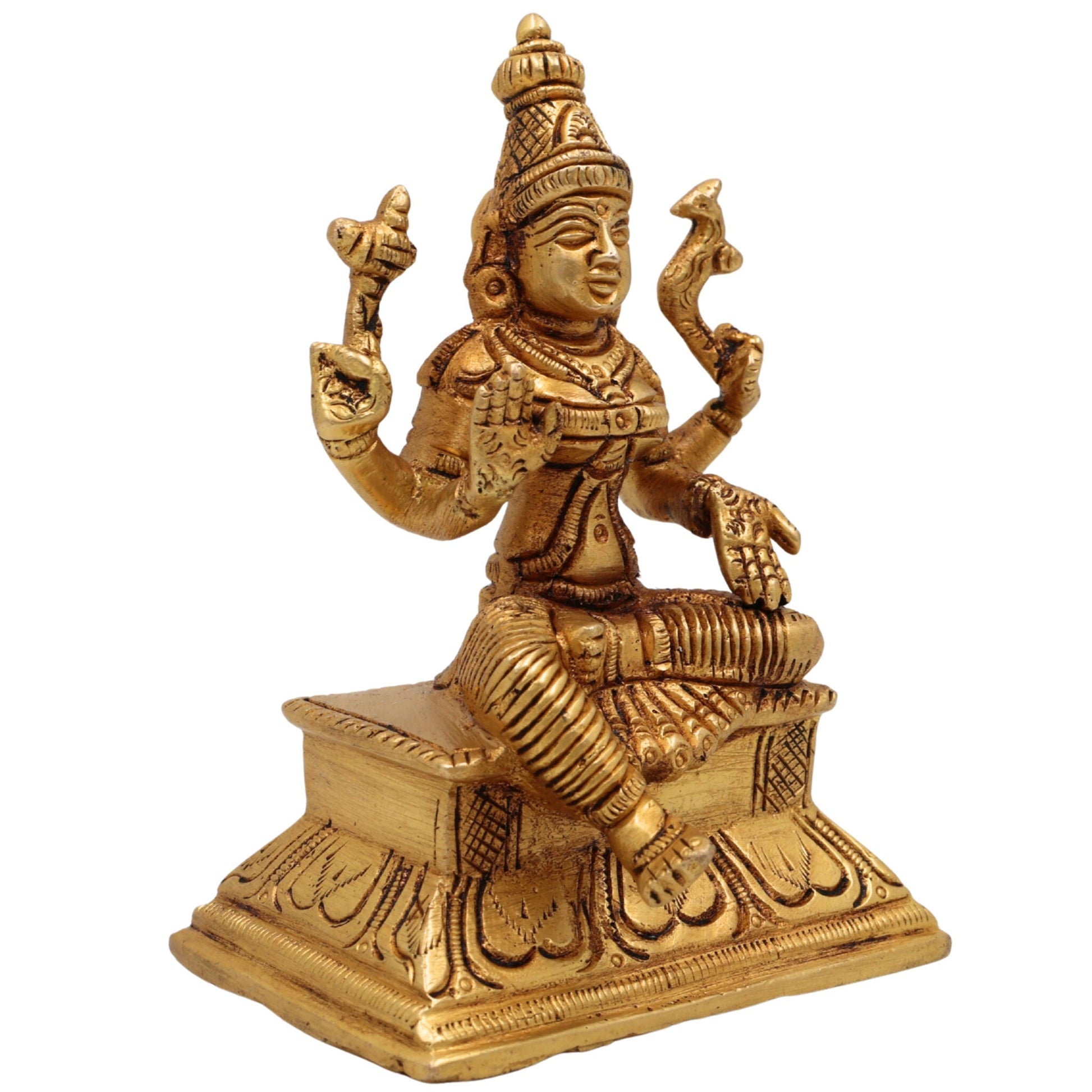 Brass Handcrafted Parvati Idol, Parvati Murti, Gauri Statue, Shakti Devi Figurine for Home, Temple & Office Decor,Gold, 5 Inch, 1 Piece