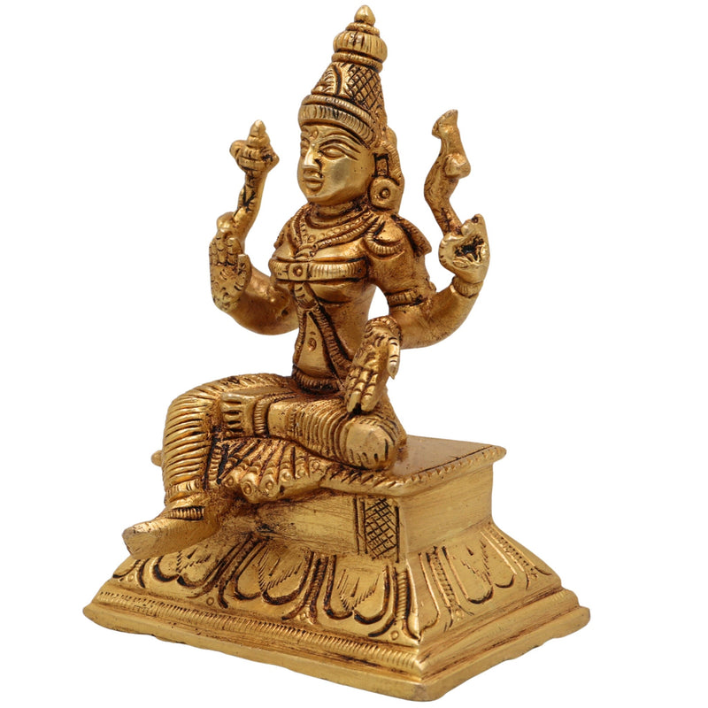 Brass Handcrafted Parvati Idol, Parvati Murti, Gauri Statue, Shakti Devi Figurine for Home, Temple & Office Decor,Gold, 5 Inch, 1 Piece