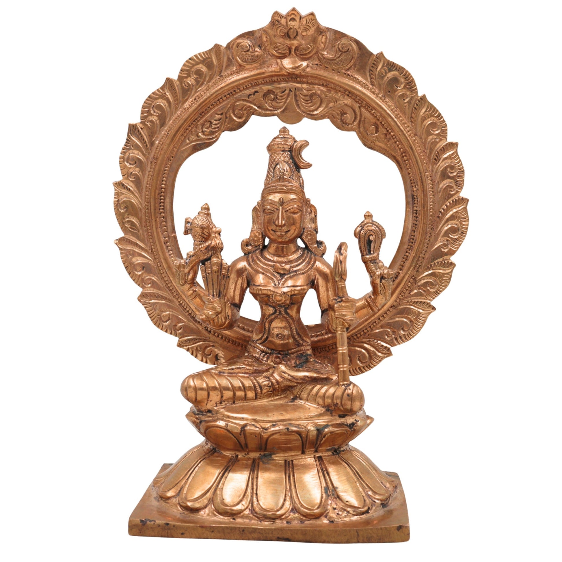 Handcrafted Bronze Kamakshi Idol | Panchaloha Kamakshi Murti | Kamakshi Amman, Parameshwari & Tripurasundari Statue | South Indian Temple Goddess Idol,Gold, 8 Inch, 1 Piece