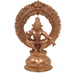 Swami Ayyappa Idol in Panchaloha Bronze – Handcrafted Manikanta Sastha Hariharaputra Murti with Prabhavali for Temple & Home Decor,Gold, 10.5 Inch, 1 Piece