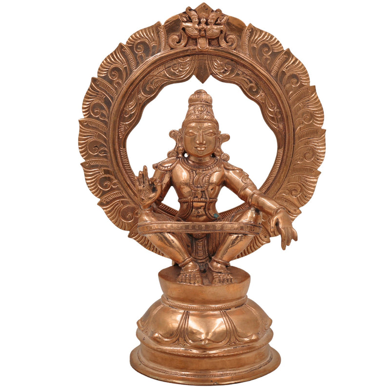 Swami Ayyappa Idol in Panchaloha Bronze – Handcrafted Manikanta Sastha Hariharaputra Murti with Prabhavali for Temple & Home Decor,Gold, 10.5 Inch, 1 Piece