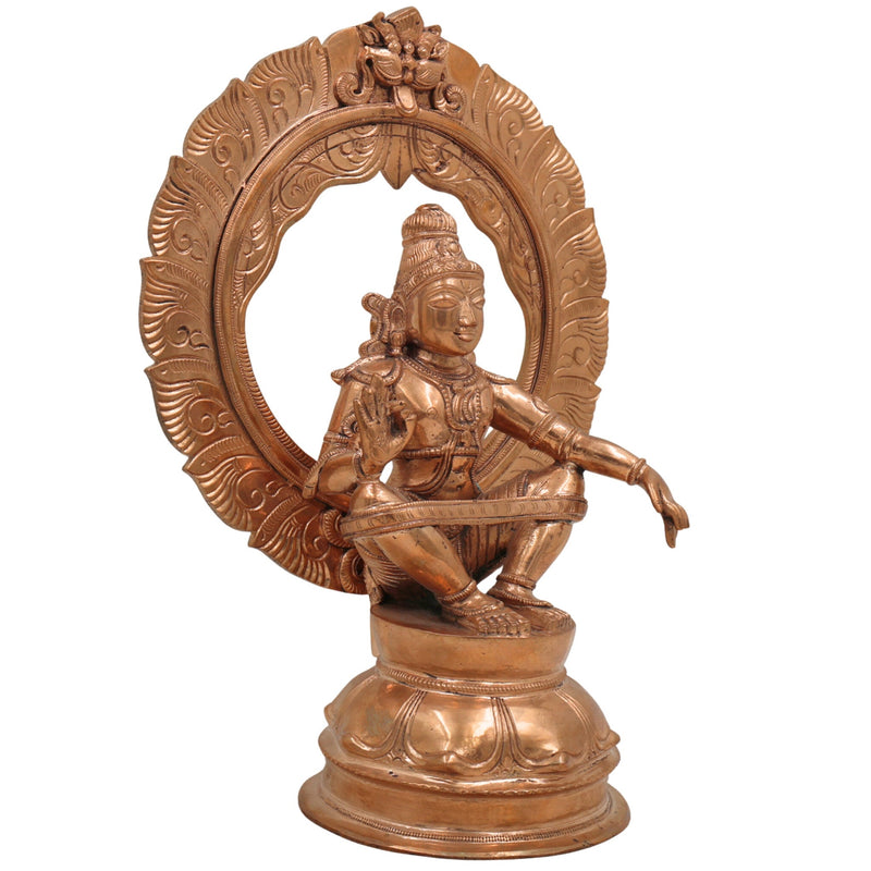 Swami Ayyappa Idol in Panchaloha Bronze – Handcrafted Manikanta Sastha Hariharaputra Murti with Prabhavali for Temple & Home Decor,Gold, 10.5 Inch, 1 Piece