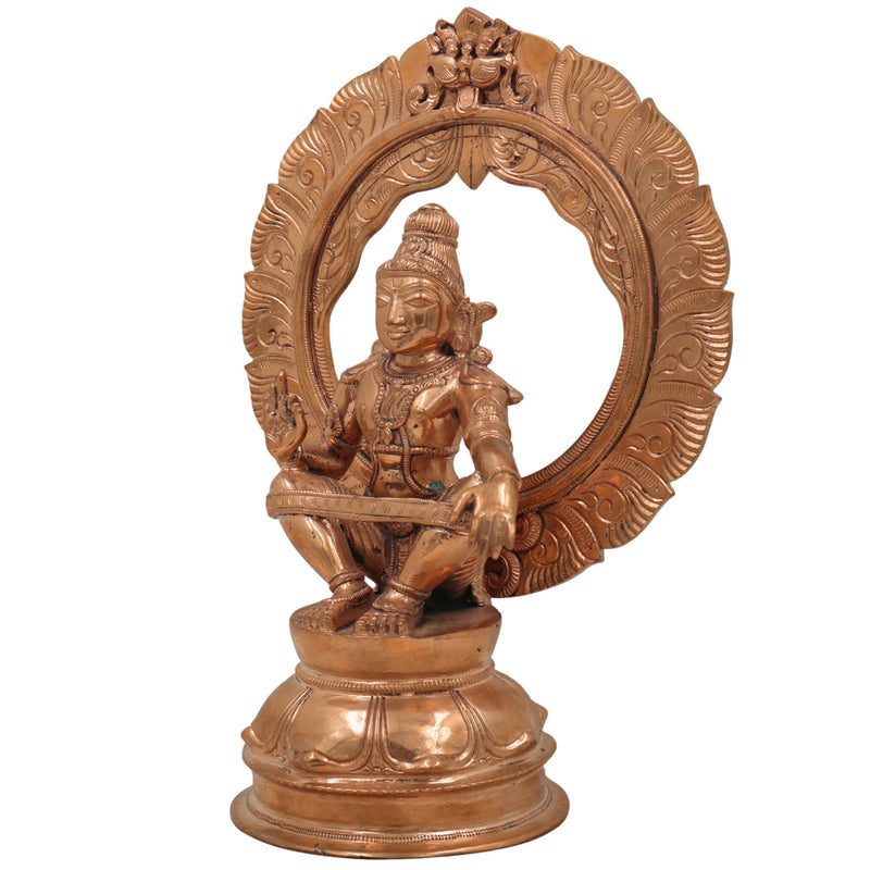 Swami Ayyappa Idol in Panchaloha Bronze – Handcrafted Manikanta Sastha Hariharaputra Murti with Prabhavali for Temple & Home Decor,Gold, 10.5 Inch, 1 Piece