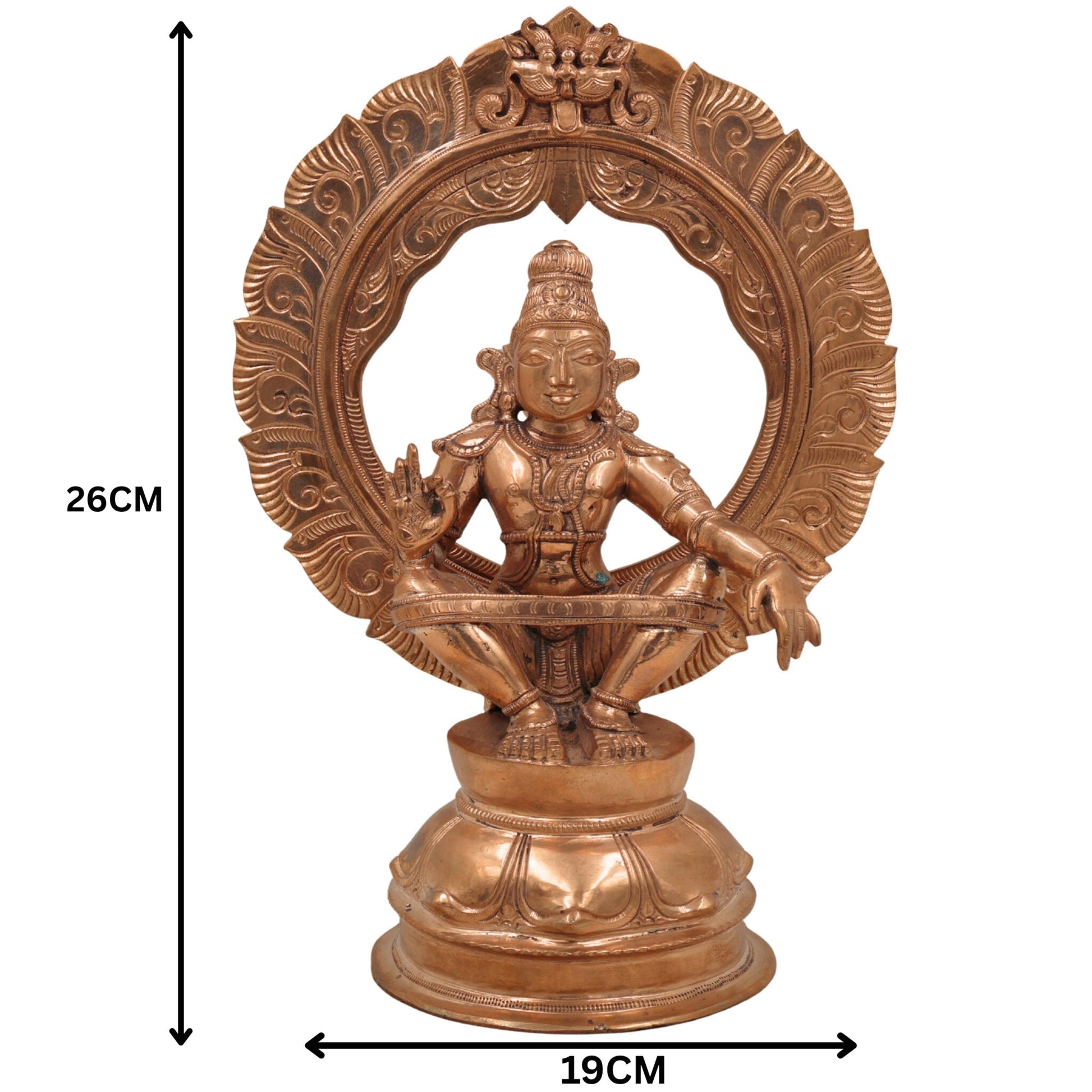 Swami Ayyappa Idol in Panchaloha Bronze – Handcrafted Manikanta Sastha Hariharaputra Murti with Prabhavali for Temple & Home Decor,Gold, 10.5 Inch, 1 Piece