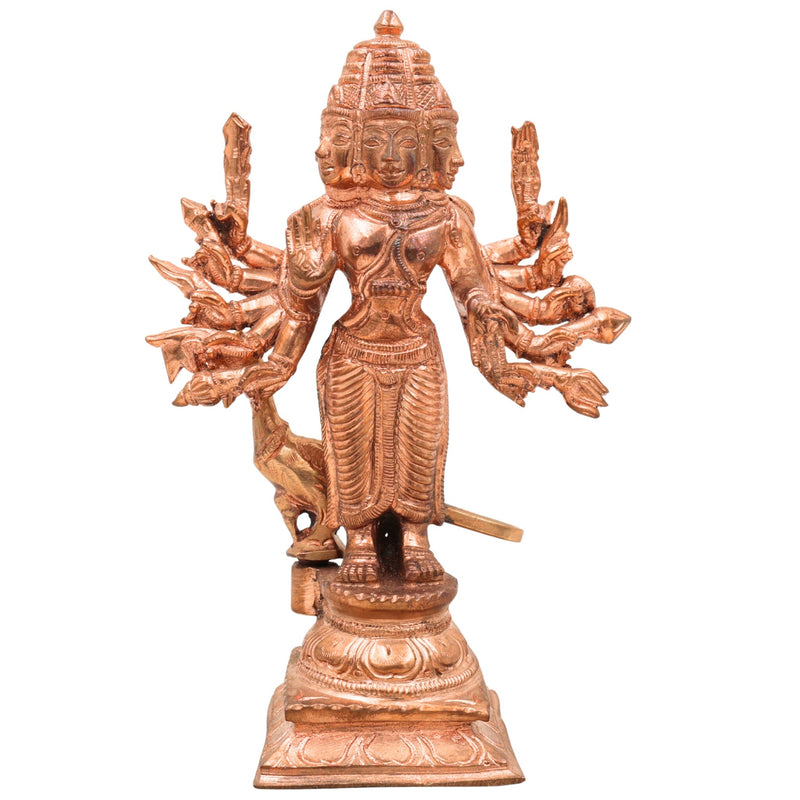 Handcrafted Panchamukhi Murugan Idol in Pure Copper – Shanmukha | Arumugan | Subramanya | Karthikeya | Skanda Sculpture for Home & Temple,Gold, 6 Inch, 1 Piece