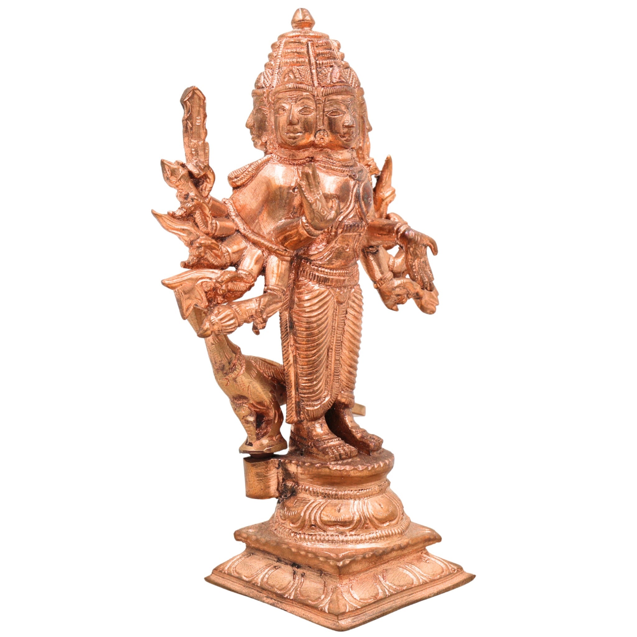 Handcrafted Panchamukhi Murugan Idol in Pure Copper – Shanmukha | Arumugan | Subramanya | Karthikeya | Skanda Sculpture for Home & Temple,Gold, 6 Inch, 1 Piece