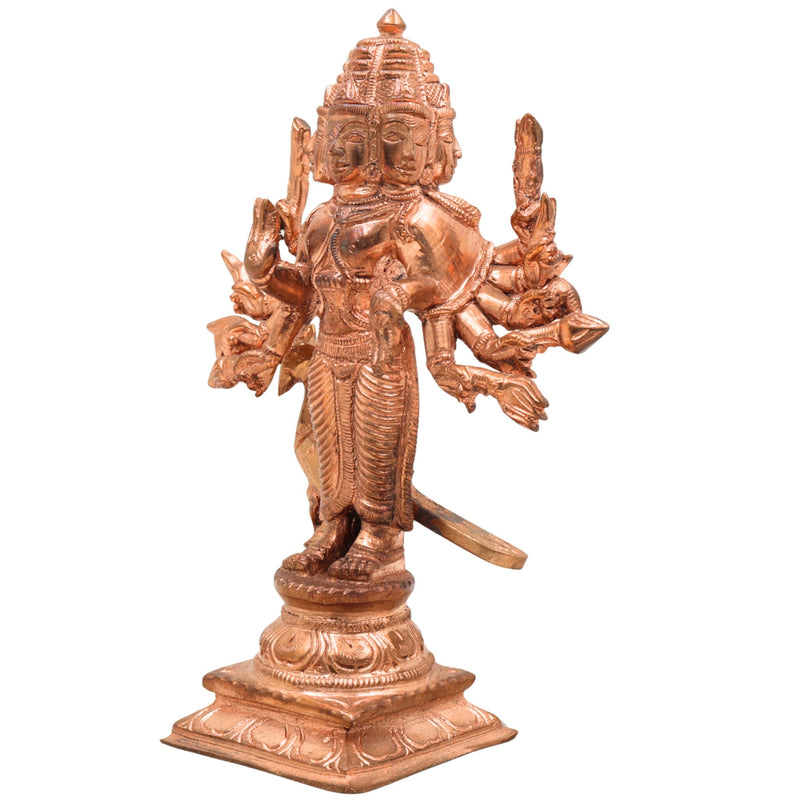 Handcrafted Panchamukhi Murugan Idol in Pure Copper – Shanmukha | Arumugan | Subramanya | Karthikeya | Skanda Sculpture for Home & Temple,Gold, 6 Inch, 1 Piece