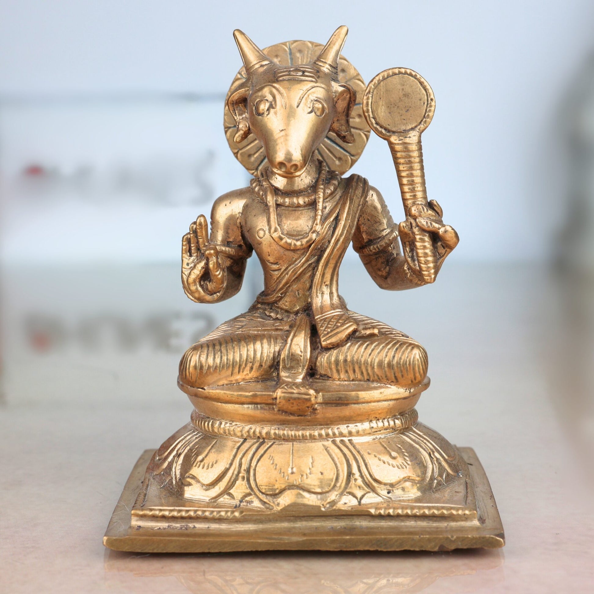 Divine Panchaloha Bronze Patanjali Idol | Maharshi Rishi Yogacharya Murti Vigraha | Ashtanga Yoga Sutra Sage Sculpture | Handcrafted Chola Art Pancha Dhatu Statue,Gold, 4 Inch, 1 Piece