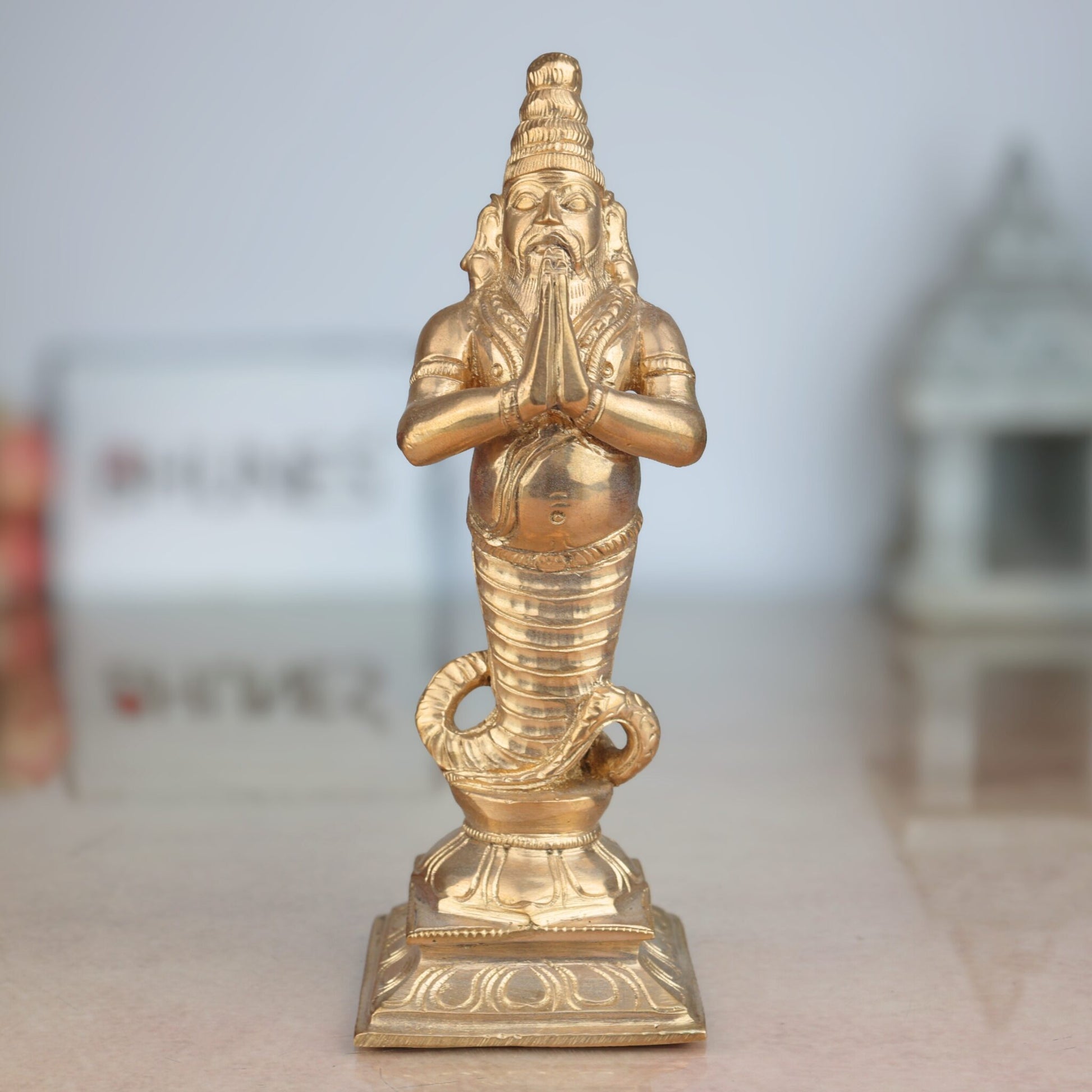 Handcrafted Bronze Nagaraja Idol | Panchaloha Naga Statue | Chola Art, Shesha, Vasuki, Ananta Snake Deity for Temple & Home Decor,Gold, 7 Inch, 1 Piece